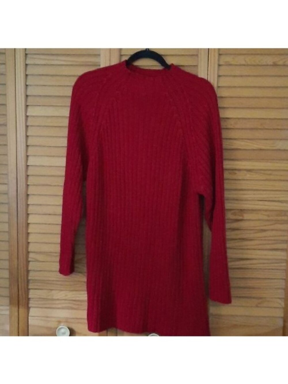 Roaman's Dark Red Long Sleeve Turtleneck Rib Knit Cable Sweater Dress Size L